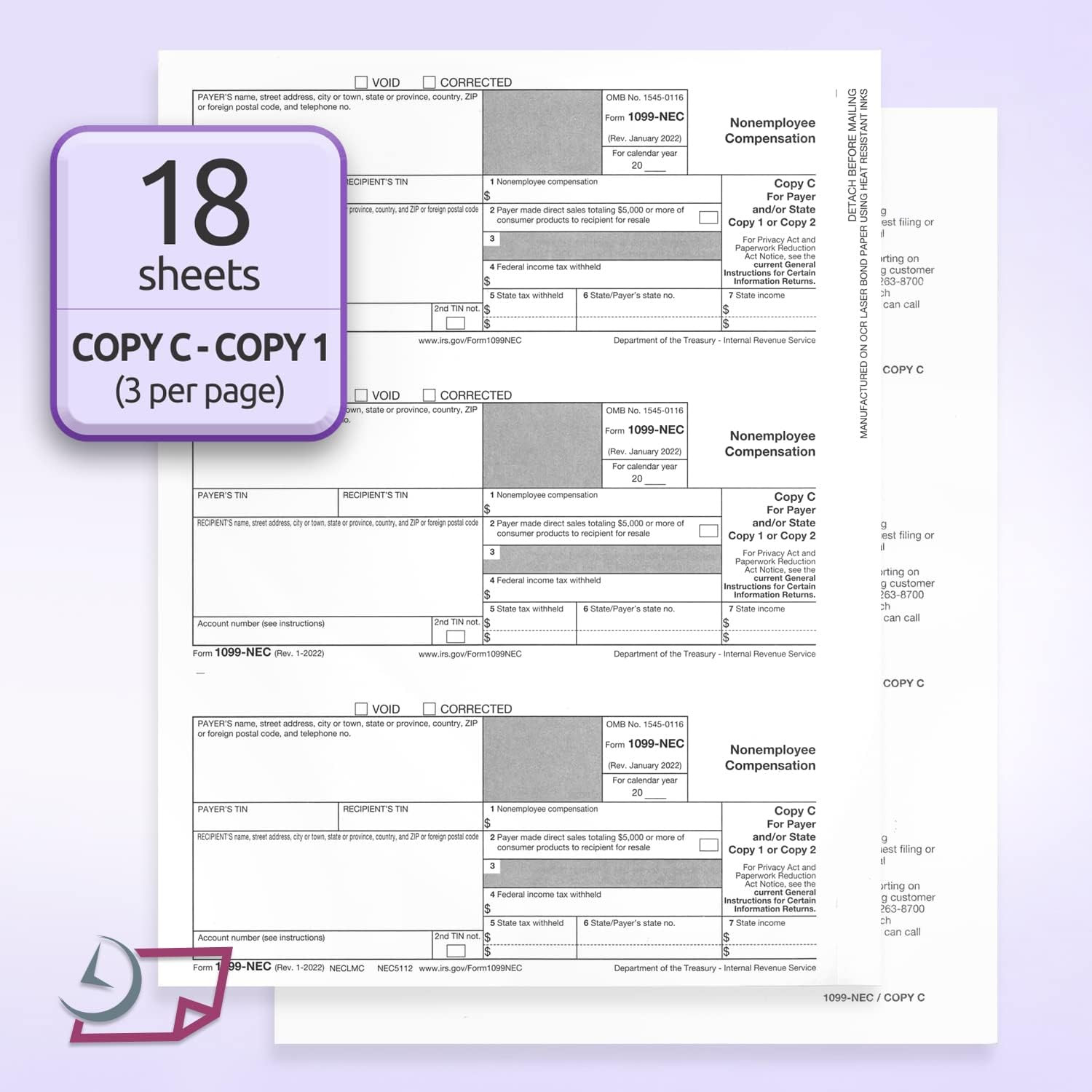 1099-NEC Forms for 2024, 4-Part Tax Forms, Vendor Kit of 25 Laser Forms and 25 S