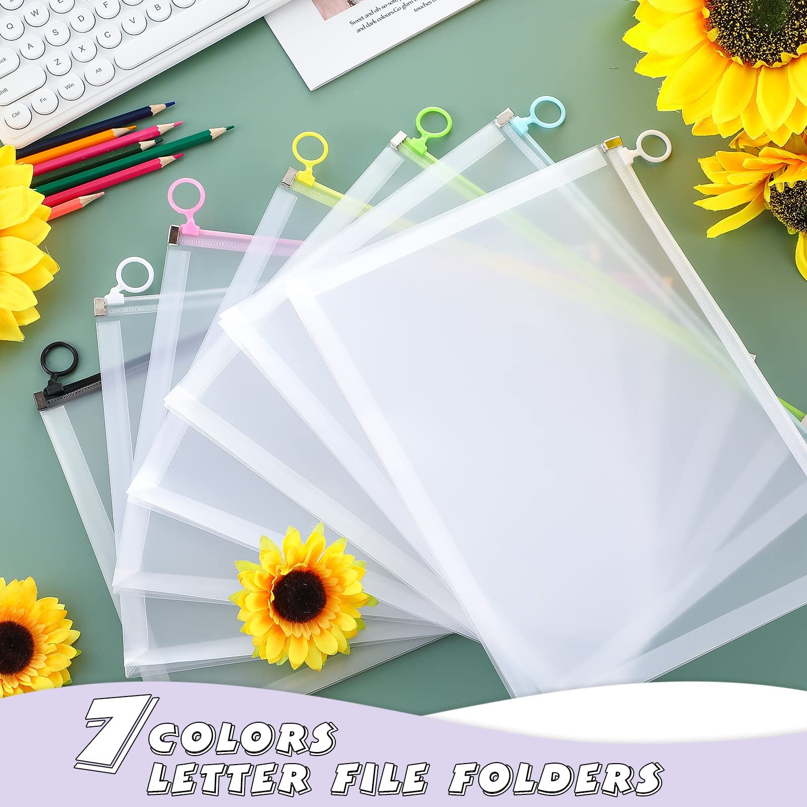 Yexiya 14 Pcs Back to School Clear Plastic Zip Envelope A4 Stylish Colors