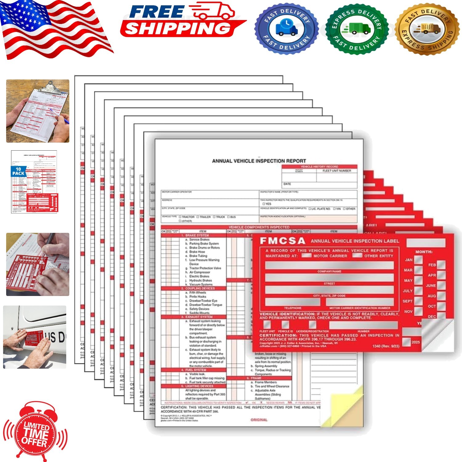 Streamlined 10-Pack DOT Inspection Forms & Waterproof Aluminum Labels – USA Made