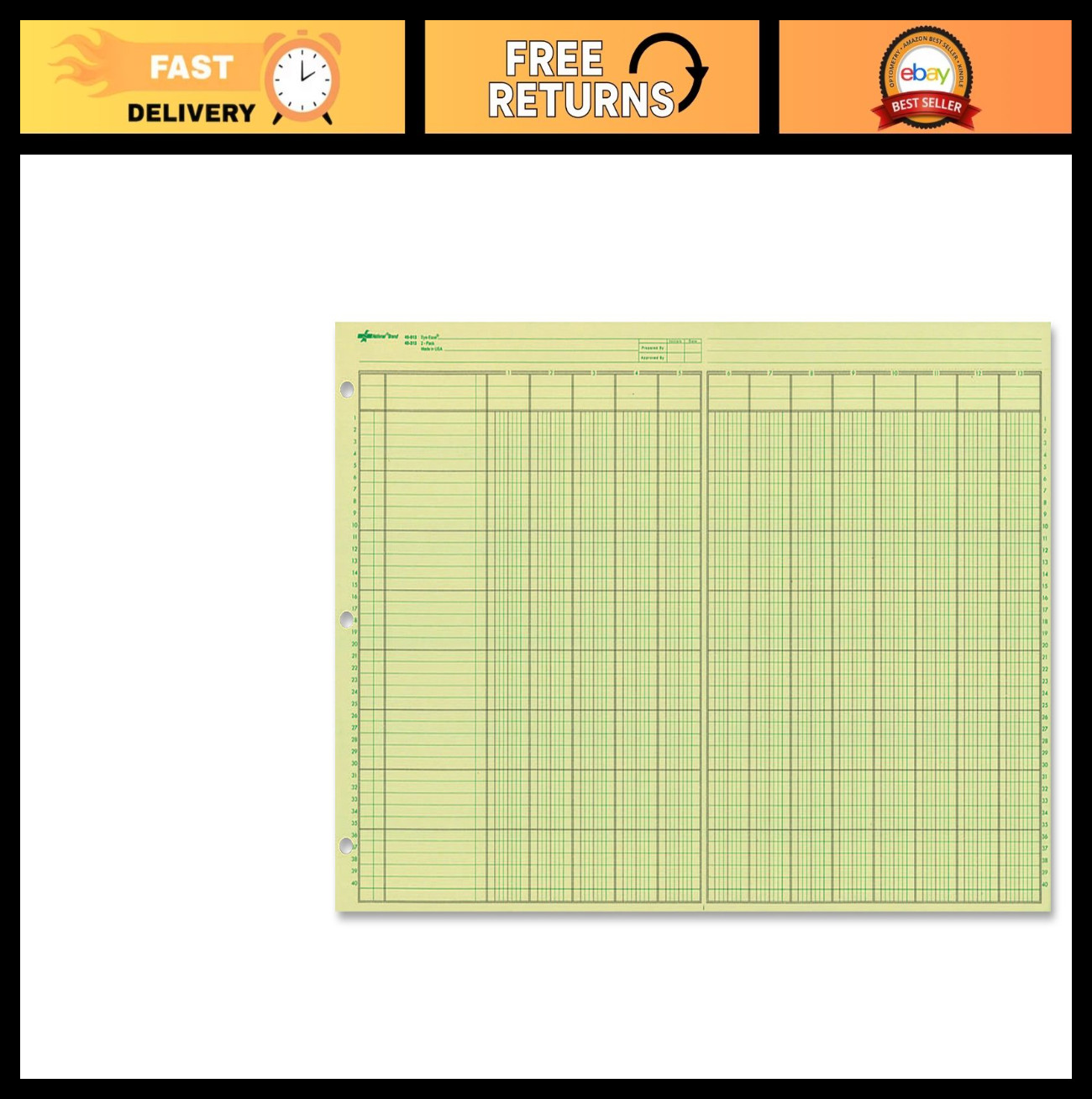13-Column Analysis Pad – Green Eye-Ease Paper, Numbered Lines, Side-Punched, 50