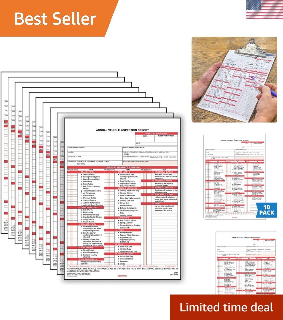 J. J. Keller 10-Pack Carbonless Vehicle Inspection Report Forms – DOT Compliant