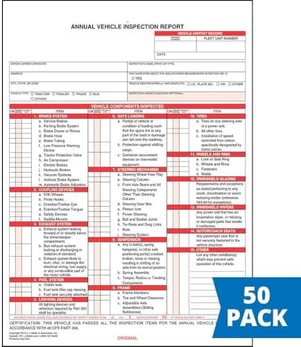 J. J. Keller Annual Vehicle Inspection Report Form 50-pk. – Snap-Out Format, …