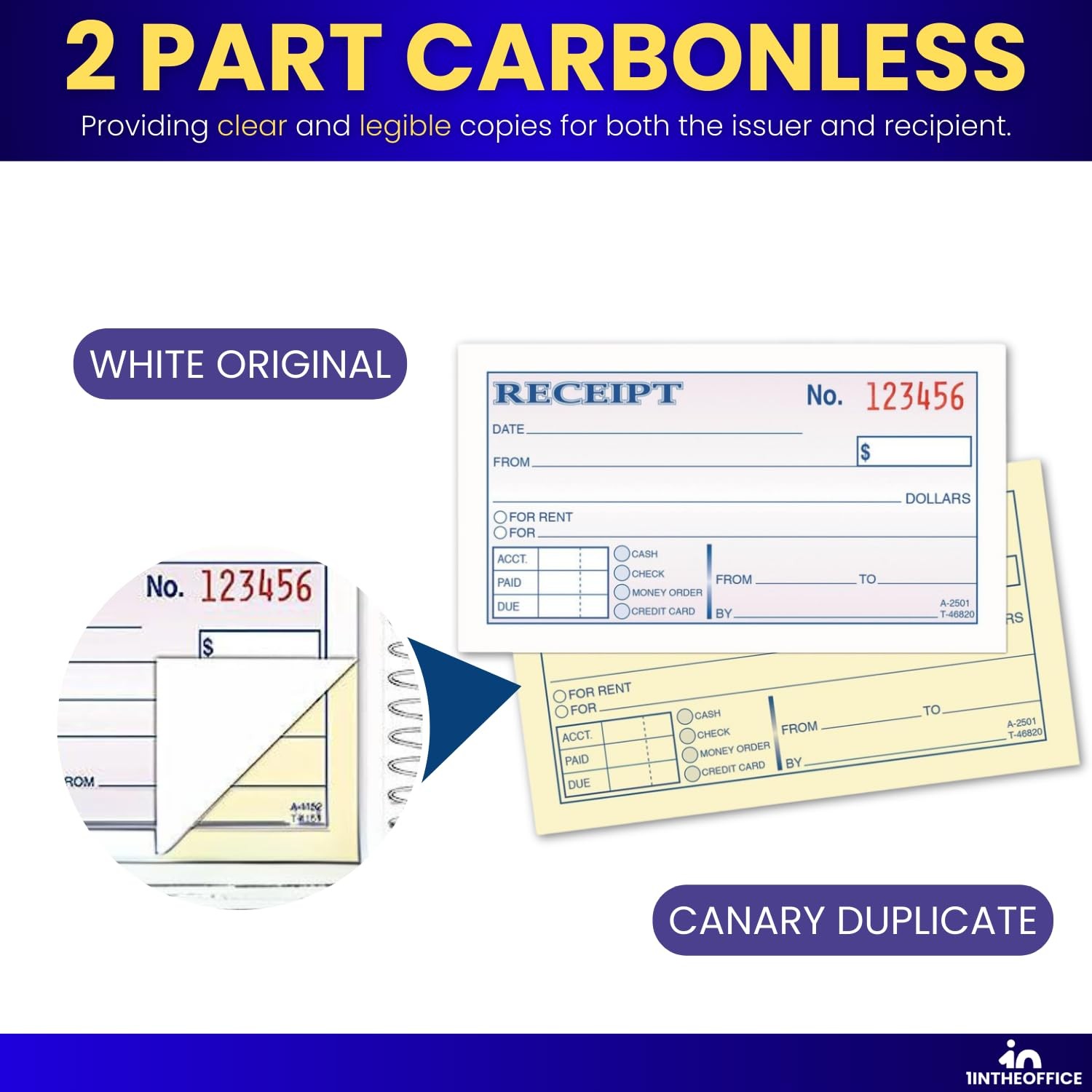 2 Books Money Rent Receipt 2Part Carbonless White Canary 50 Sets Journal