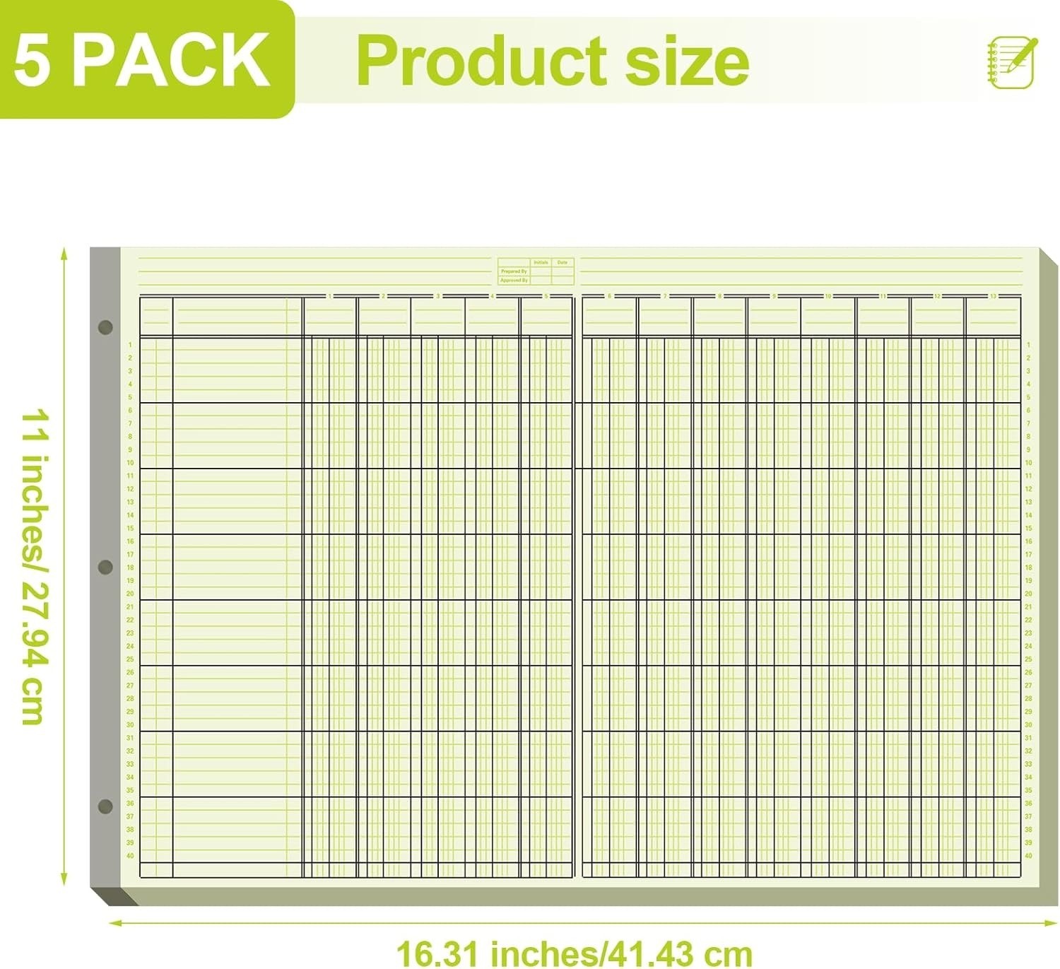 5 Pack 250 Sheets Analysis Columnar Books 3 Hole Accounting Ledger Book Ledger