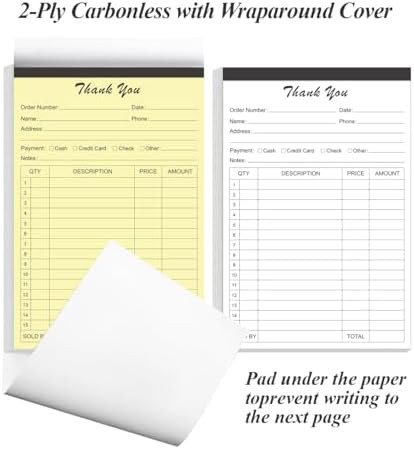 (2-Pack) Thank You Receipt Book – 5.5″ x 8.5″ Cardboard 2-Part Carbonless Sales