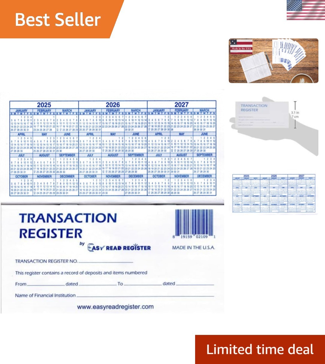 12-Pack 2024-2026 Checkbook Registers with Calendars & Large Print