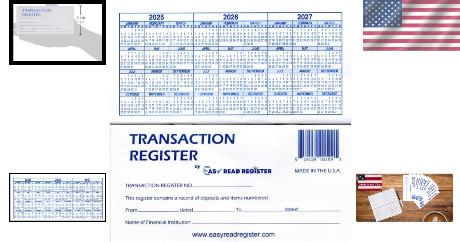 12-Pack 2024-2026 Checkbook Registers with Calendars & Large Print