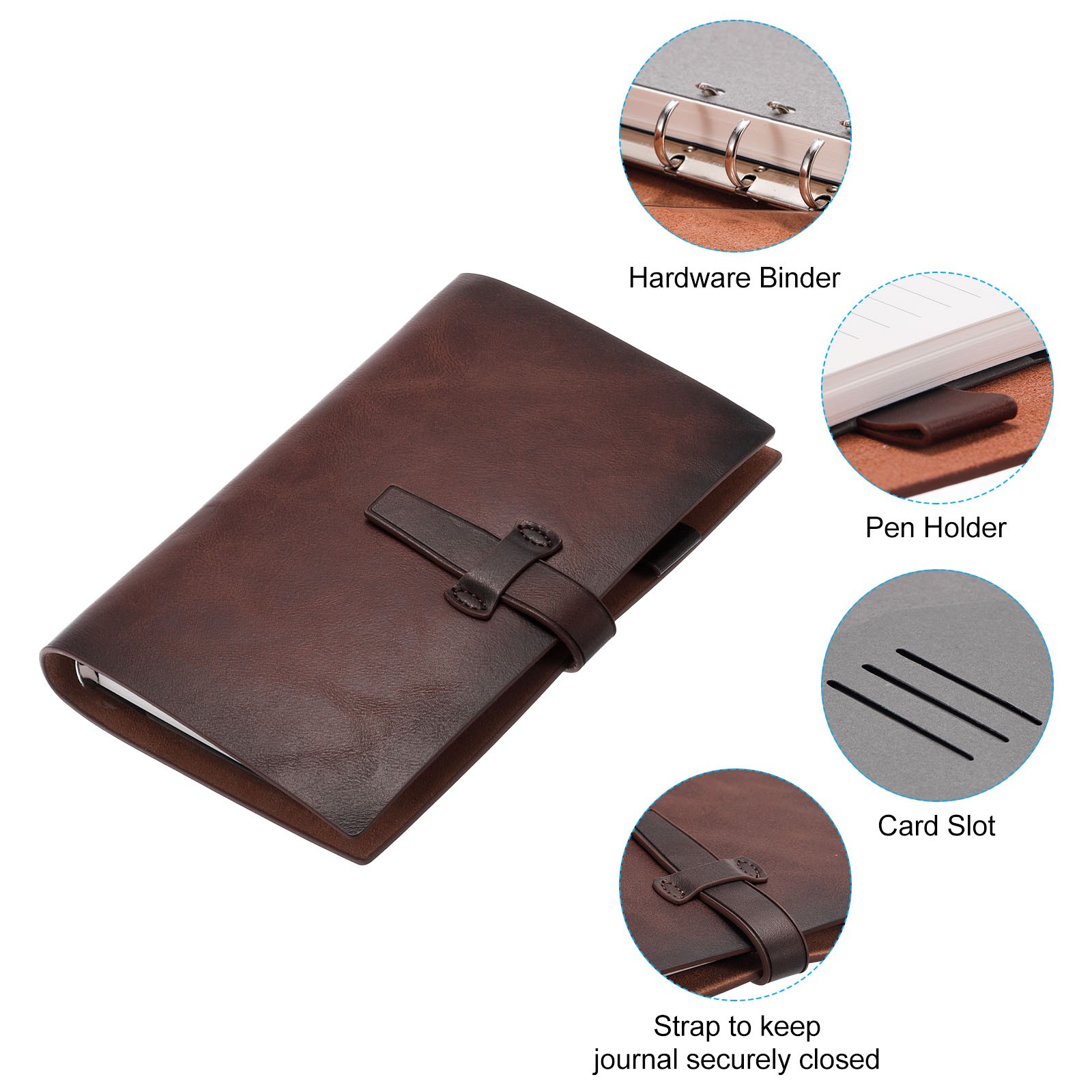 A6 PU Leather Binder Journal Refillable Planner Organizer w Buckle Red