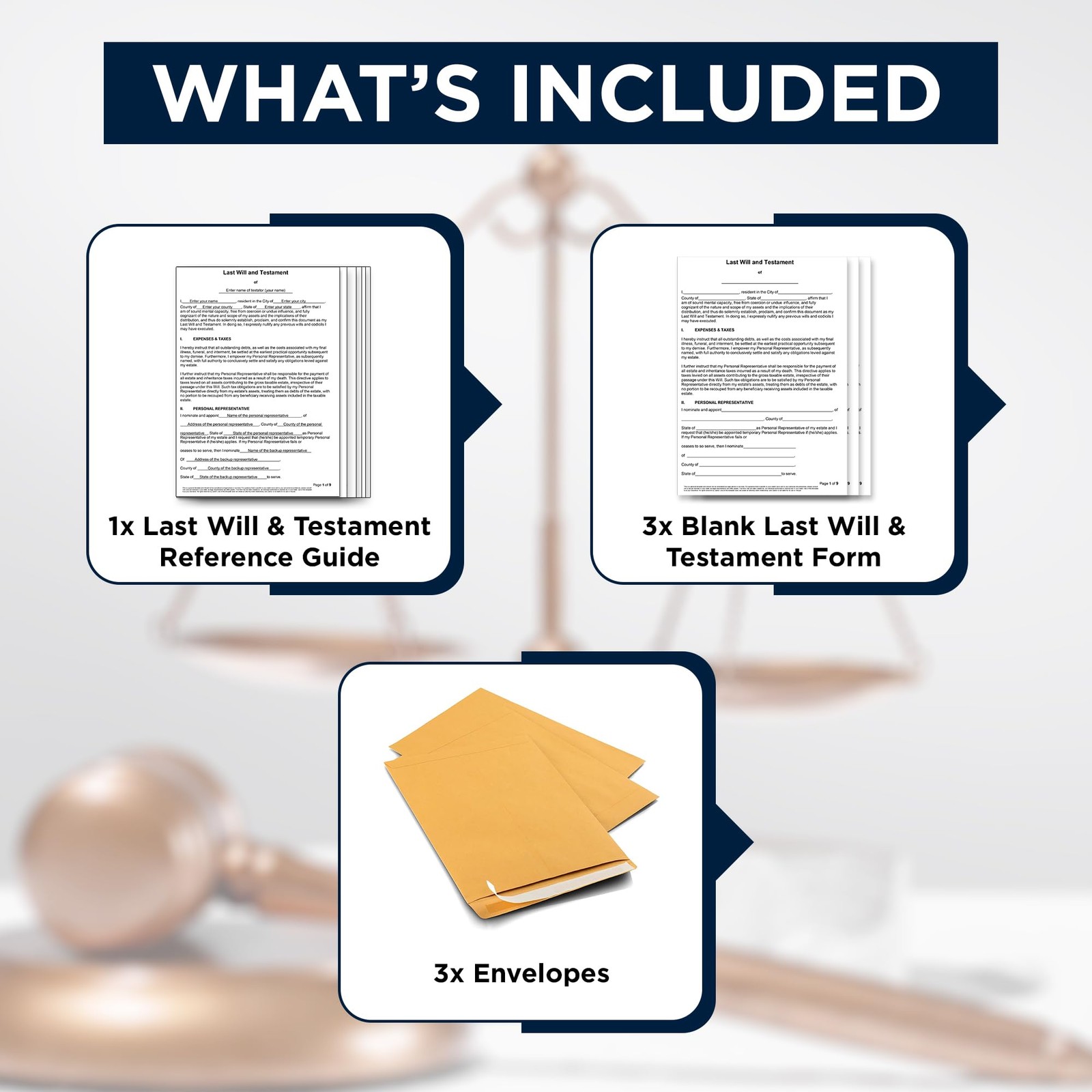 Zastic! 2026 3 Pack Last Will and Testament Kit: Blank Legal Black White