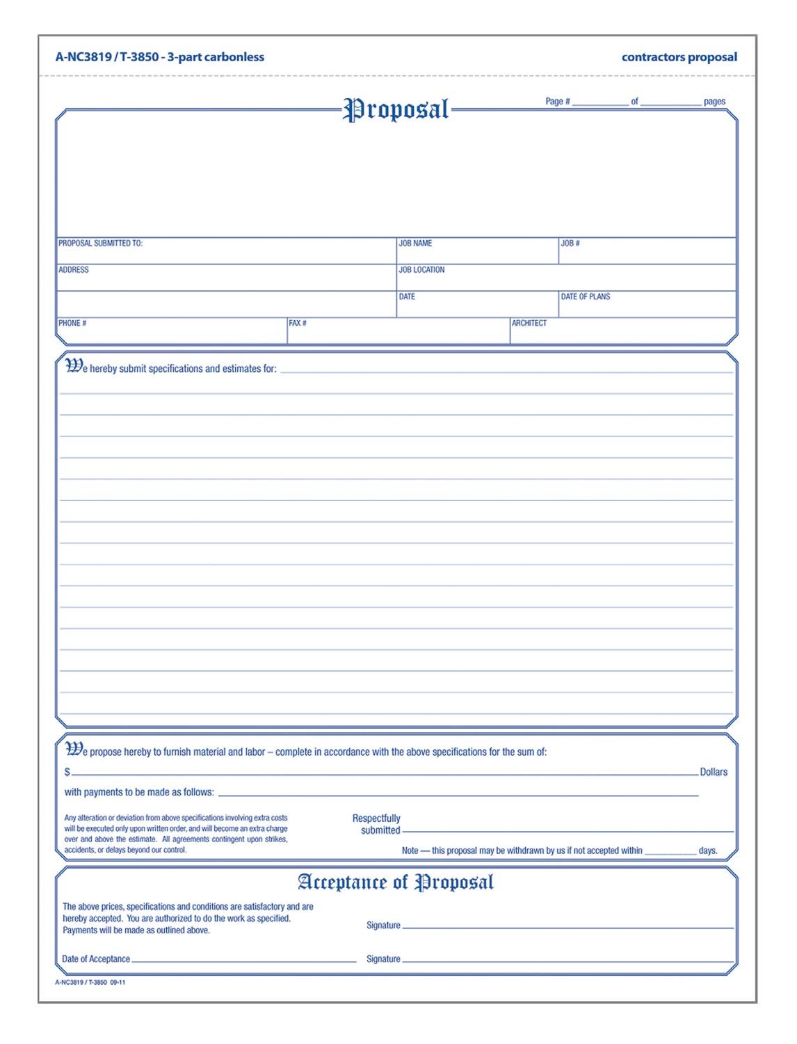 Adams Contractor’s Proposal Forms, 8.5 x 11.44 Inch, 3-Part, Carbonless, 50-Pack
