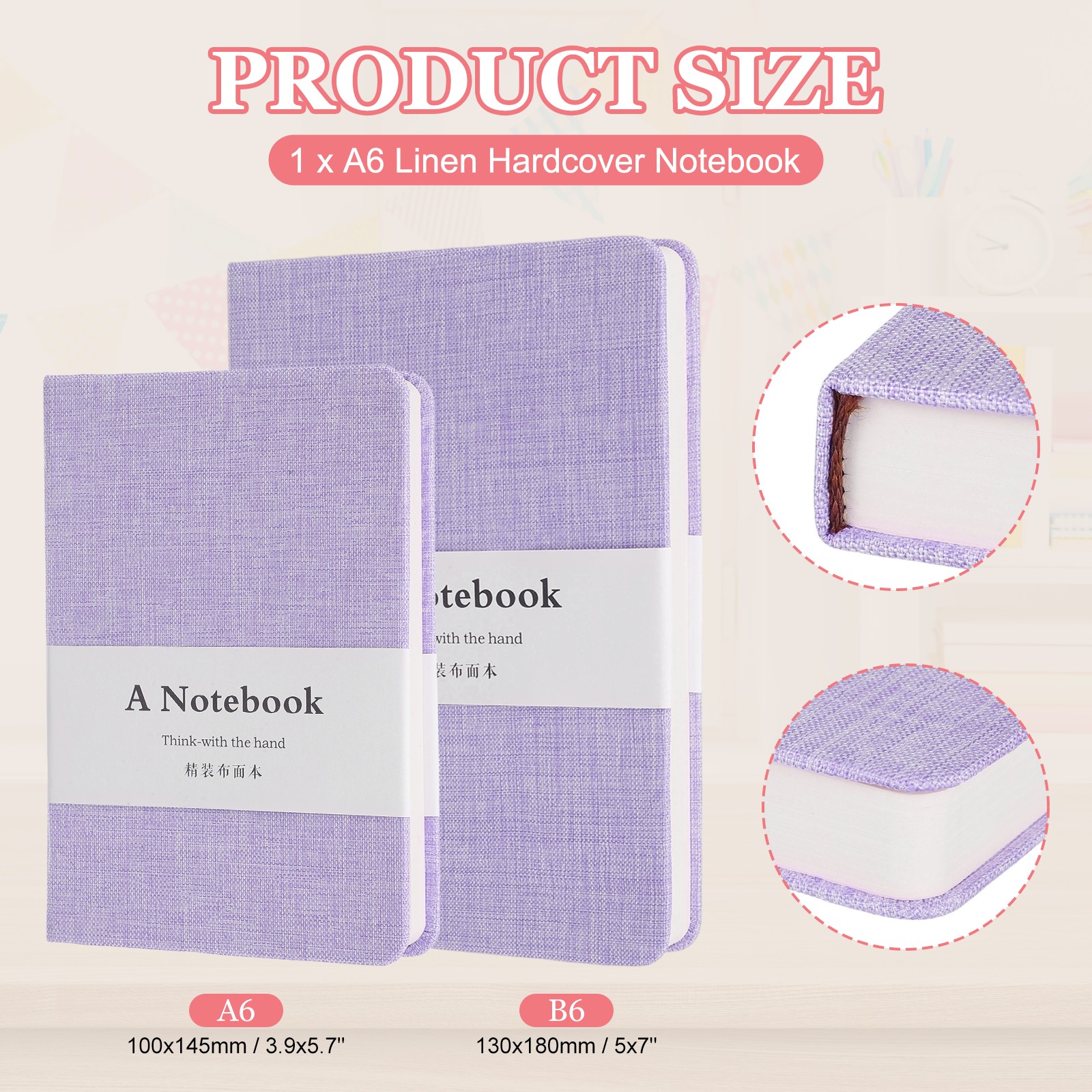 Linen Journal Notebook, 256 Pages 100 Gsm A6（3.9×5.7） Hardcover (Purple)