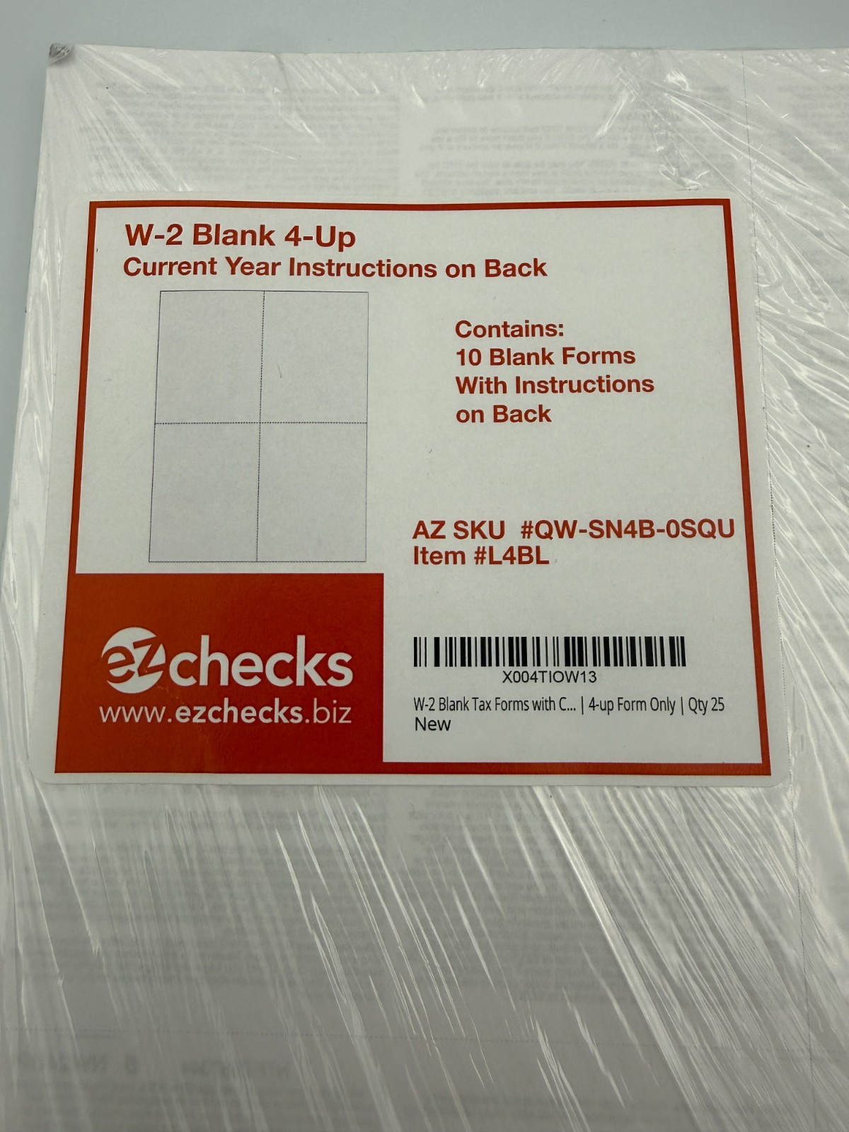 EZ Checks W-2 Blank 4-Up Tax Forms – 10 Sheets, IRS Approved, Item #L4BL