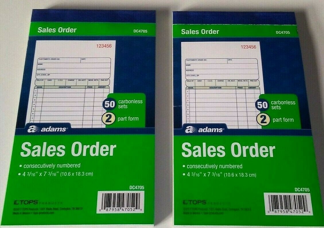 (TWO) Adams Sales Order Book, 2-Part, Carbonless, White/Canary, 4-3/16 x 7-3/16