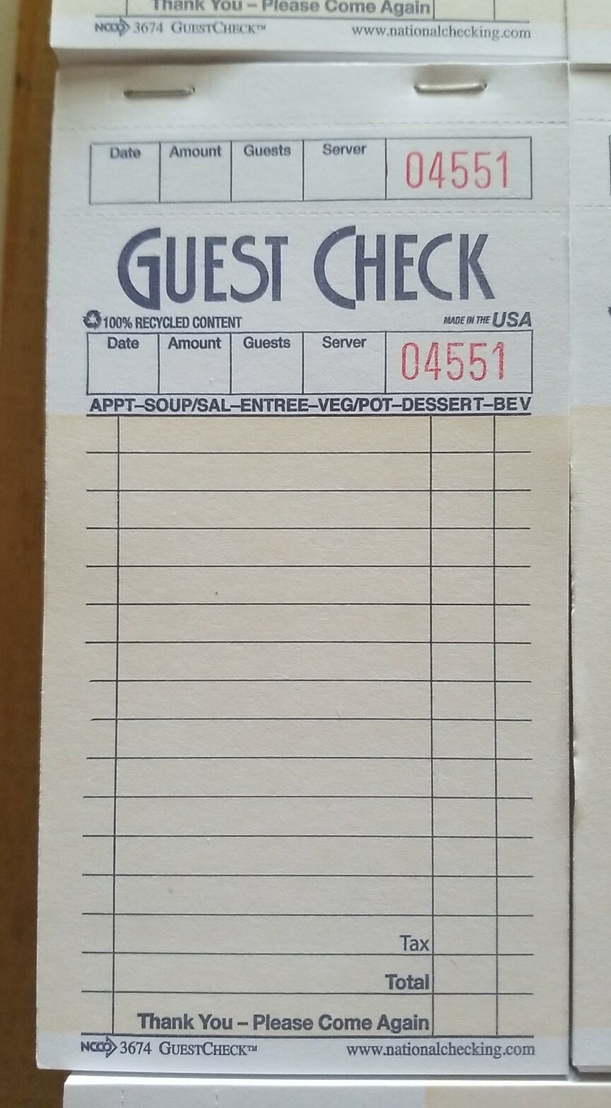 [50 Pads, 50 Sheets/Pad] Single Part Guest Checks Pad , 1 Part 2500 checks