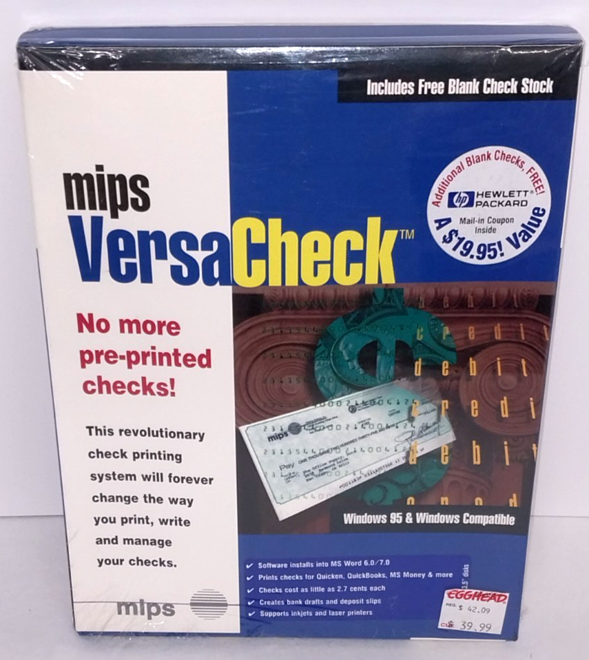 MIPS Versa Check 1996 Check Printing Software, 3.5″ Disk, Windows 95+ Compatible