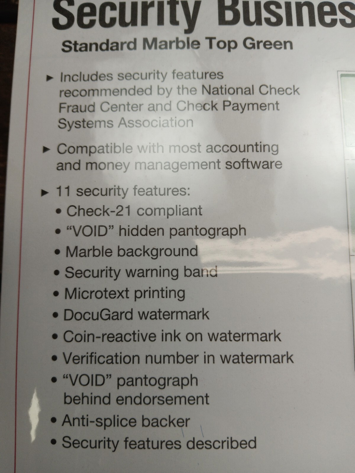 Docugard 04502 Security Business Checks Marble Top Green 500 Sheets