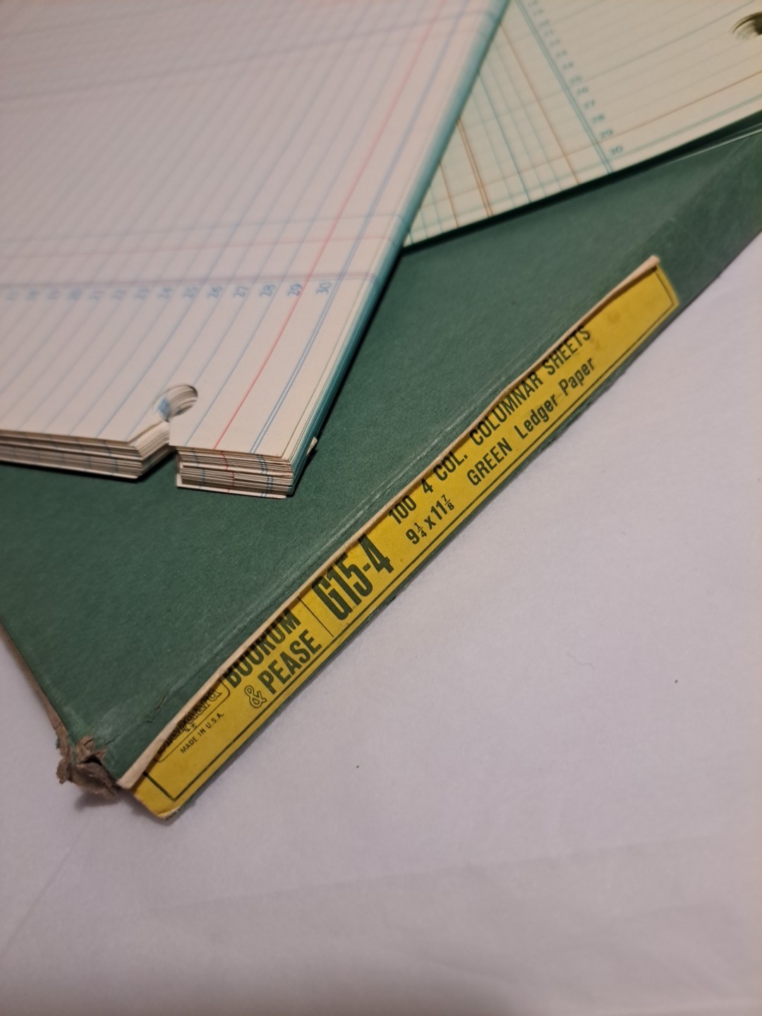 21 Boorum & Pease Green Columnar And 33 S.E.&M. Vernon Inc Ledger Sheets VTG