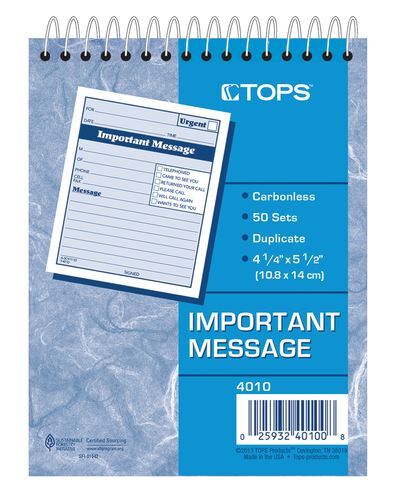 TOPS Telephone Message Book with Fax/Mobile Section – TOP4010