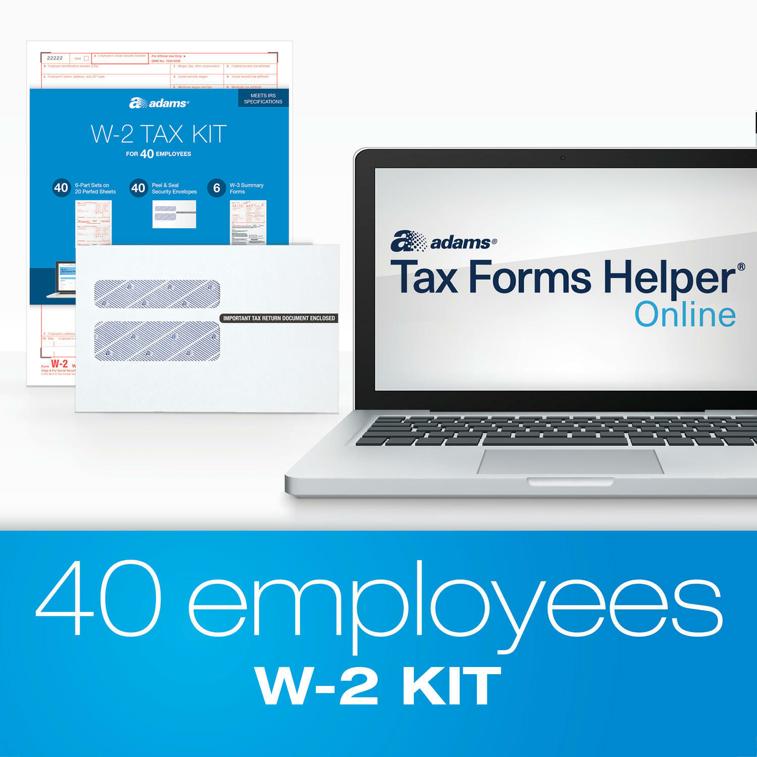 2019 40 EMPLOYEE ADAMS W-2 W2 KIT 6-PART IRS TAX FORMS LASER INKJET + ENVELOPES