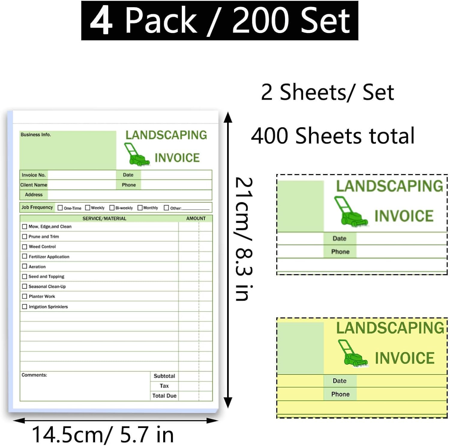 200 Sets Garden Service Invoice Receipt Book, 2-Part Carbonless Landscaping Invo