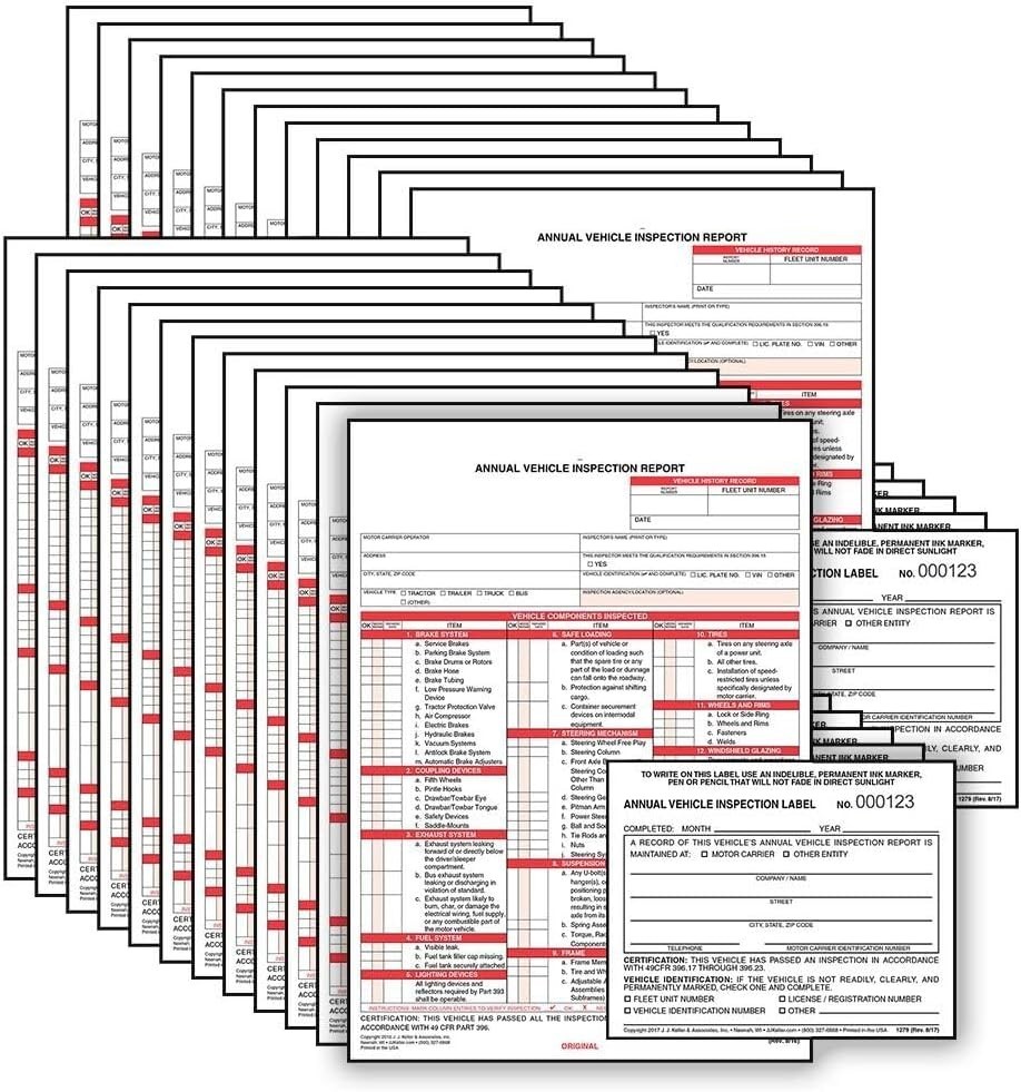 J. J. Keller 25-Pack, Annual Vehicle Inspection Report Form & Adhesive Vinyl …
