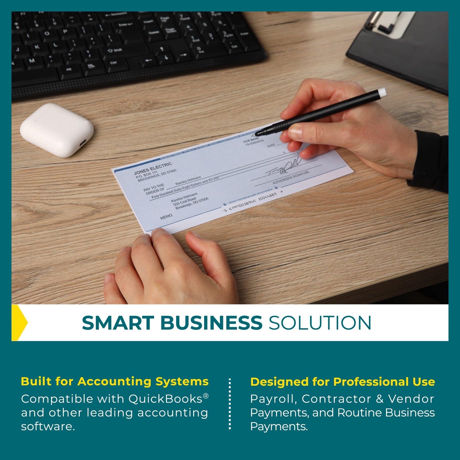 Business Checks on Top, Blank Check Paper for 100 Sheets, Diamond Blue