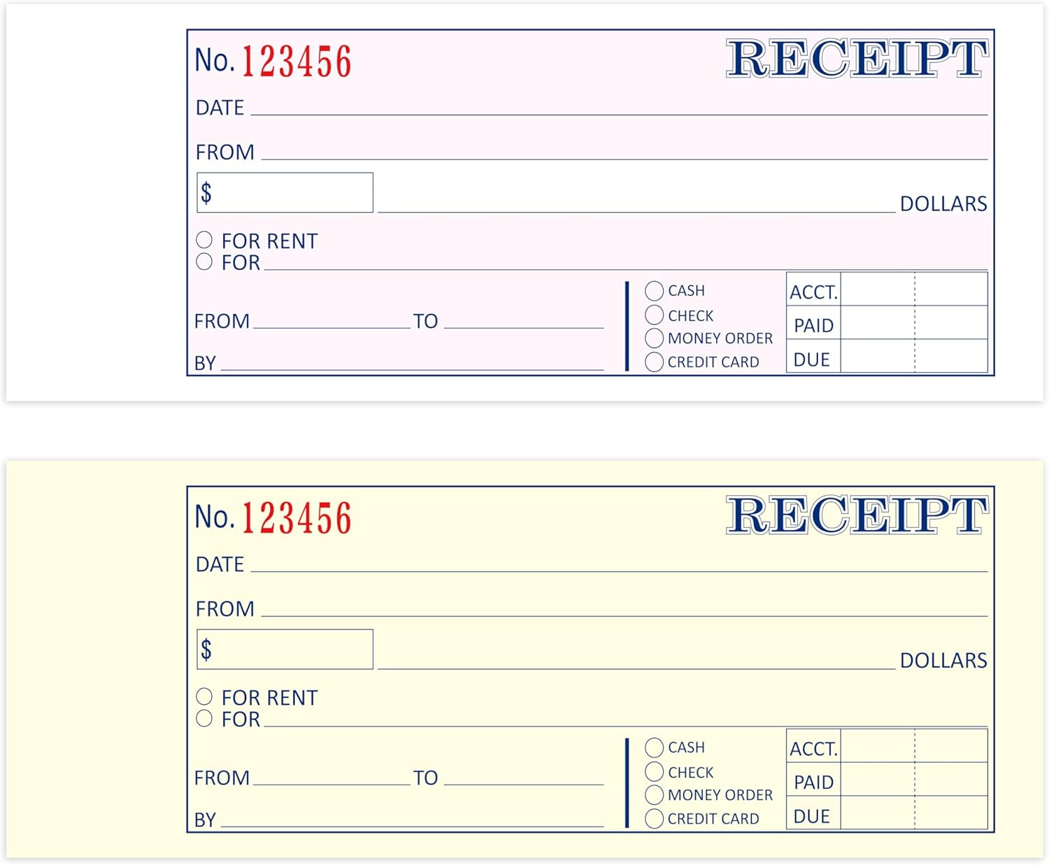 Receipt Book 2 Pack 2 Part Carbonless 50 Sets Per Book Rent Receipts 2.75×7.2in