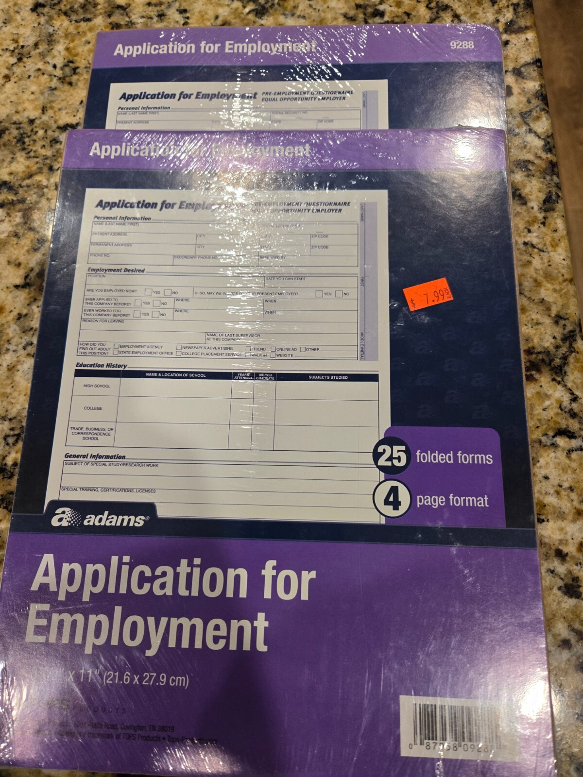 Adams Application for Employment, 8 1/2″ x 11″, Pack of 25