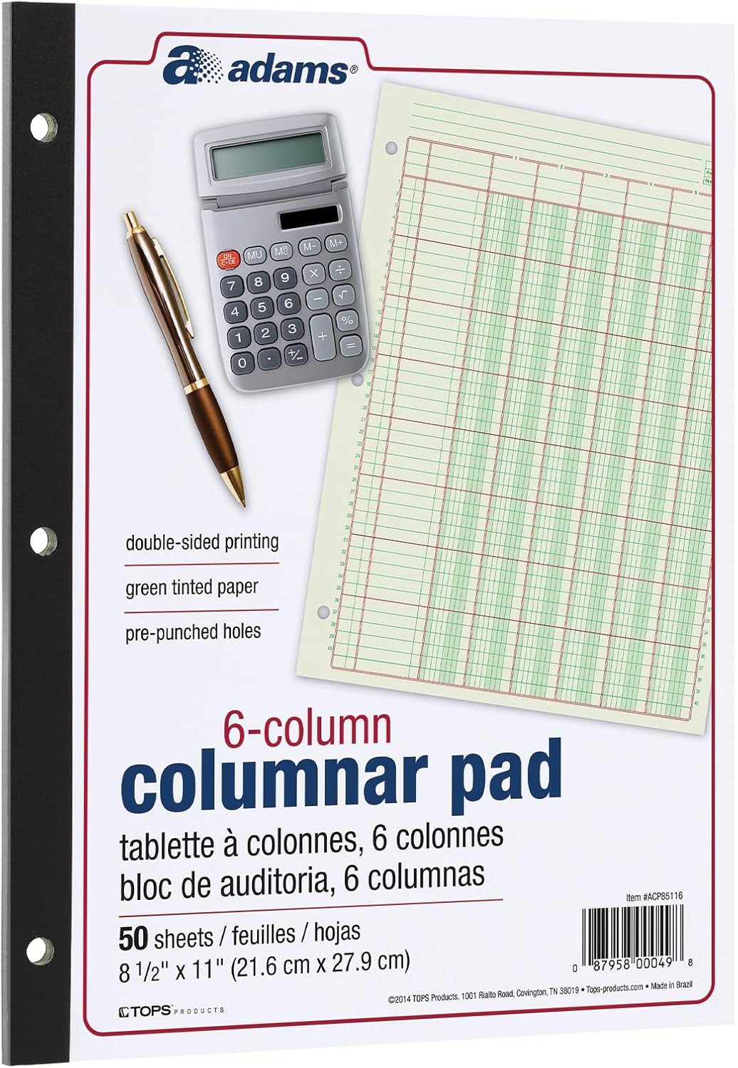 Analysis Pad, 8 1/2″ X 11″, 100 Pages (50 Sheets), 6 Columns, Green