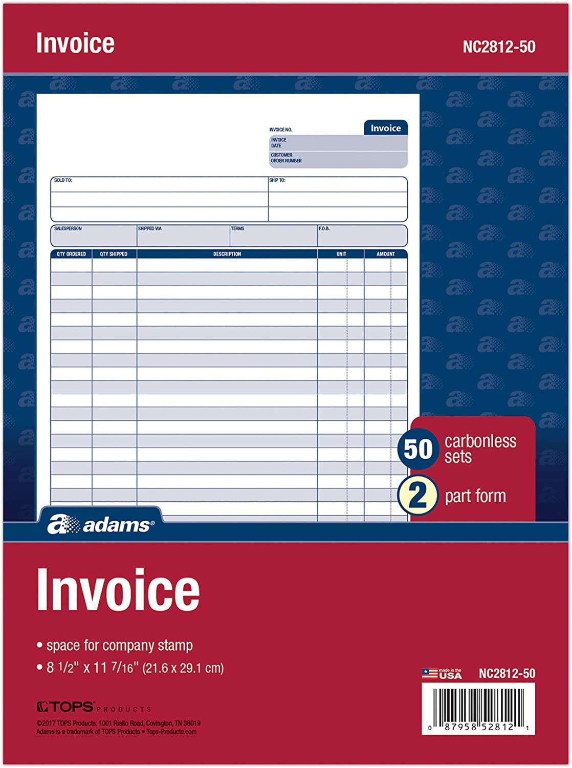 Invoice Sets, 2-Part Carbonless, 50 Sets per Pack (NC2812-50) – White/Canary