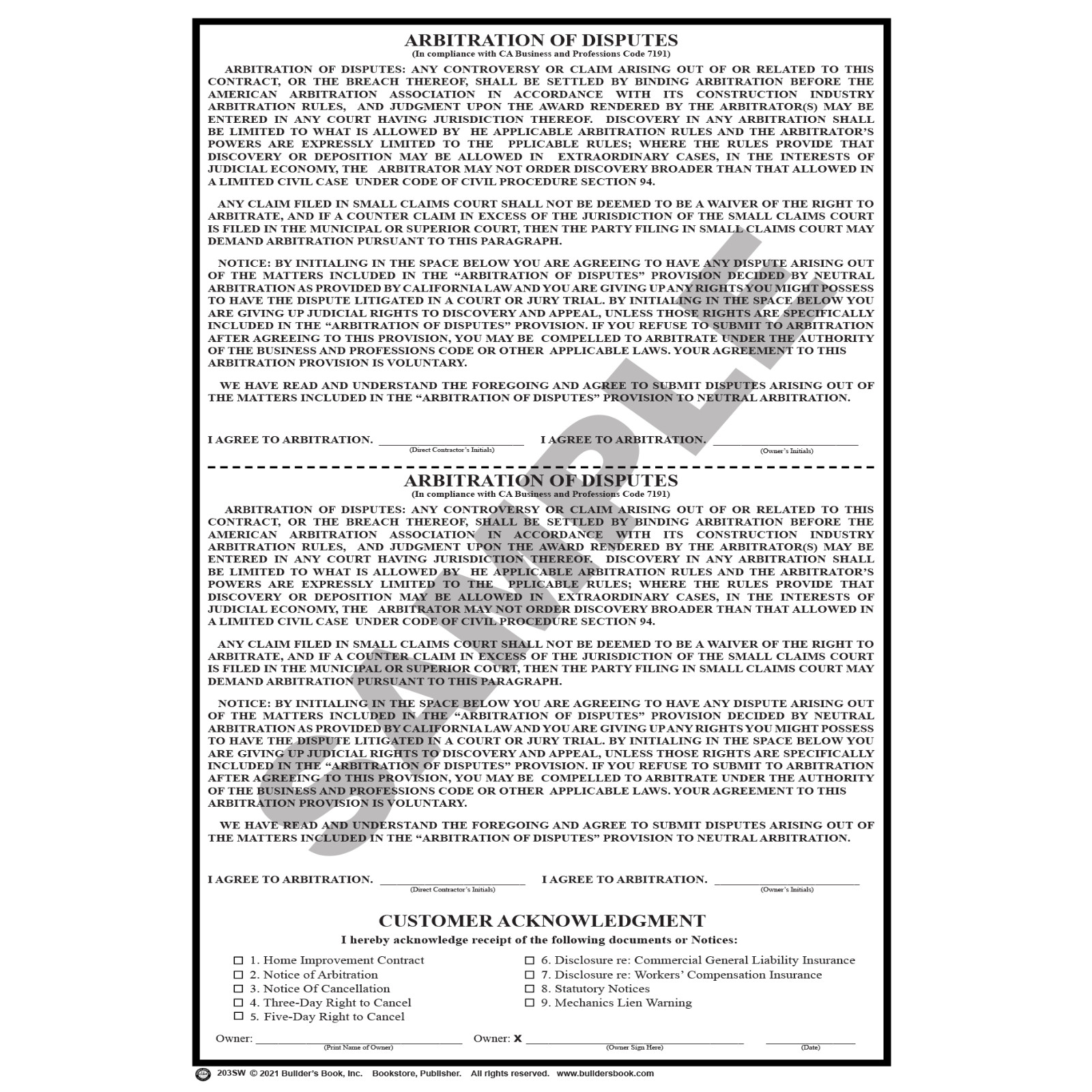 California Swimming Pool Construction Contract Form (Package of 25)