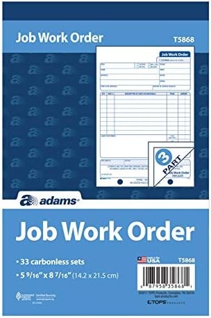 Adams Job Work Order Book, 3-Part Carbonless, White/Canary/White, 5-9/16 x 8-7/1