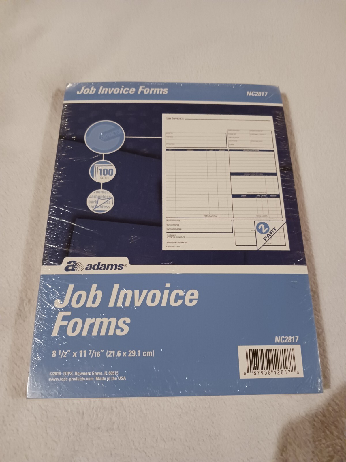 Adams NC2817 Carbonless Job Invoice 2-Part Corbels 100 St./BK