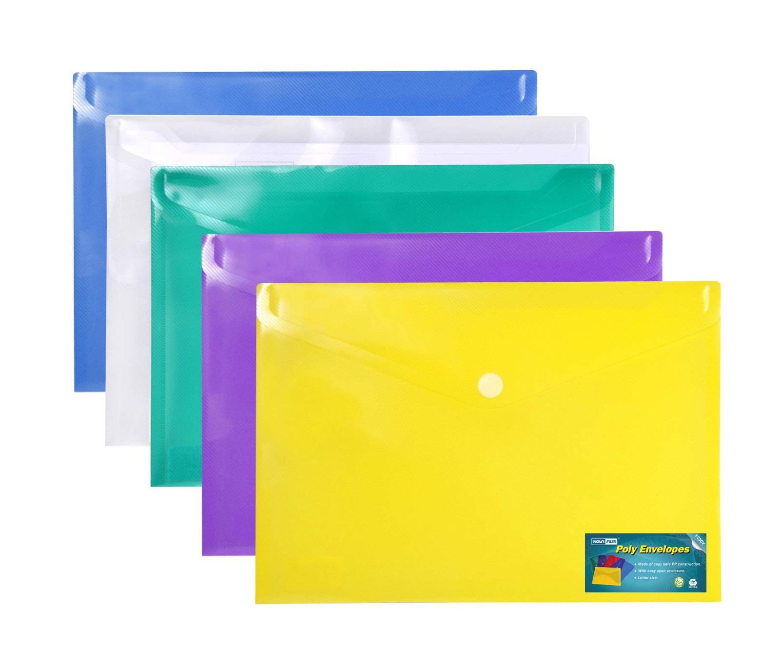 Poly Envelope- 5pc Single Color Set Translucent Letter, Multi-colored