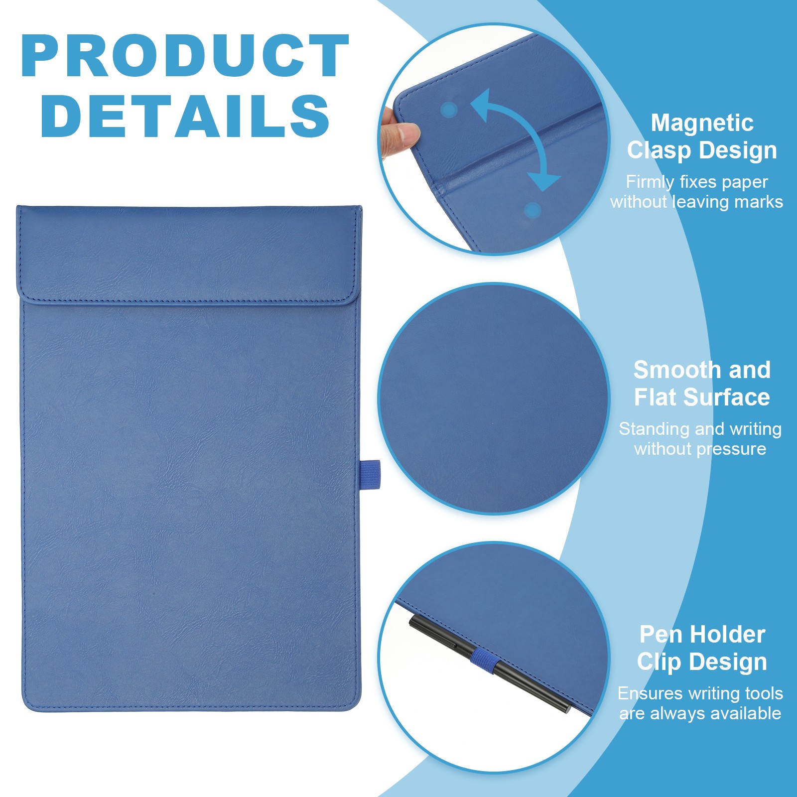 2 Pack Magnetic Leather Clipboard, 14″x9″ Clipboard with Pen Holder (Navy)
