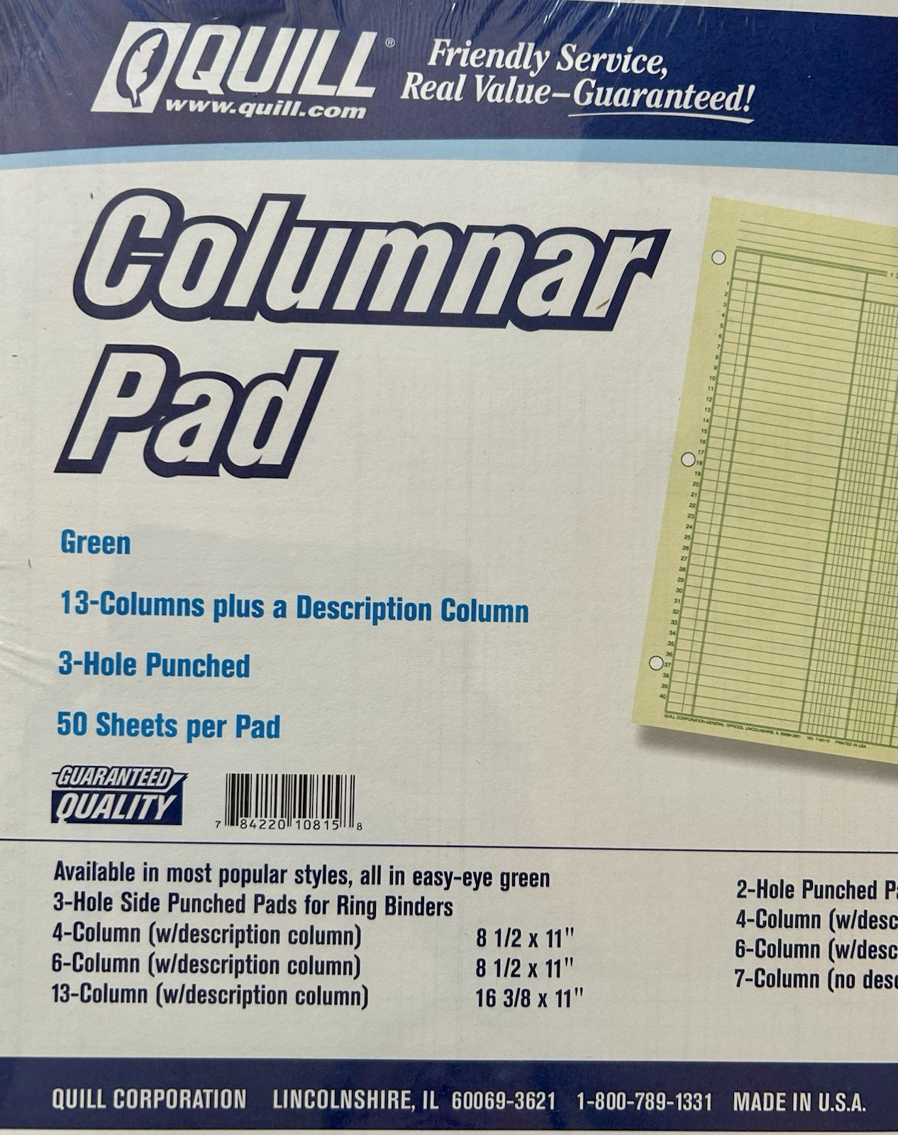 10 Quill Columnar Pads 13 Columns For 3 Ring Binders 7-45113 50 Pages Each Seale