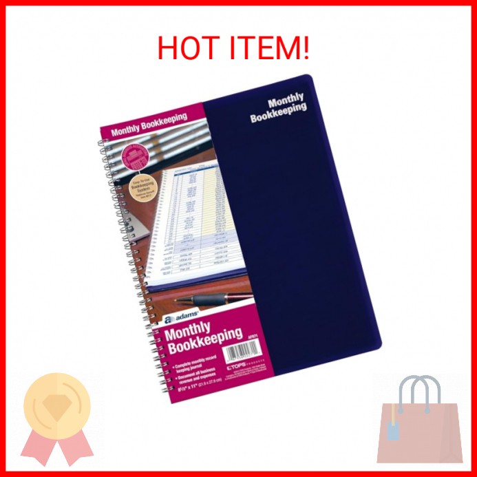 Adams Monthly Bookkeeping Record Book – 8.5″ x 11″ Spiral Bound 4 Column Ledger
