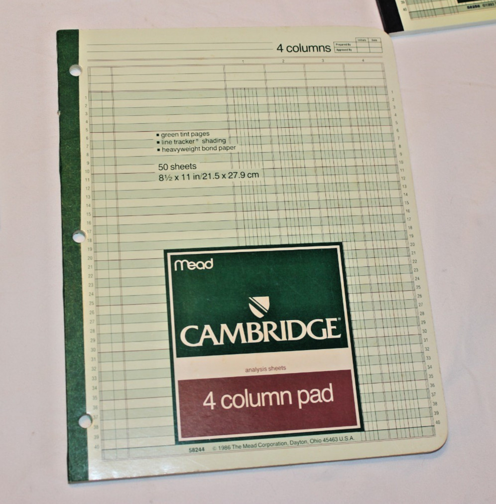 Vtg National Brand & Mead Cambridge Analysis Pads Lot 7 NOS Ledger Column Paper
