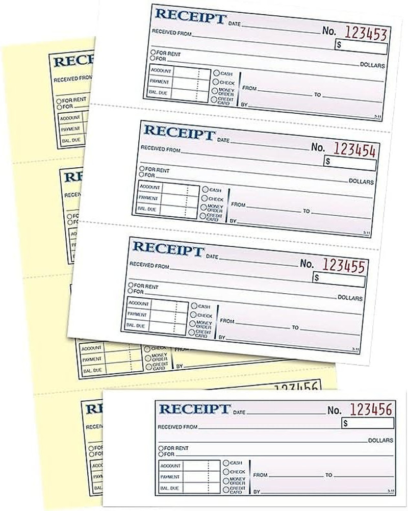 Money and Rent Receipt Book, 2-Part, Carbonless, White/Canary, 7-5/8″ X 10-7/8″