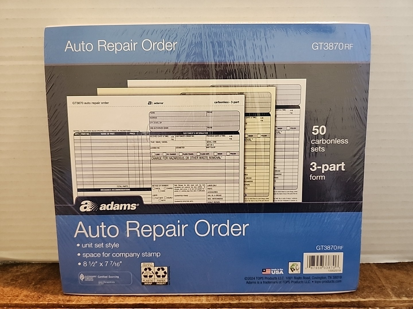 Adams GT3870 8.5 in x 7.44 in Repair Order Form Invoices – 50 Count Sealed