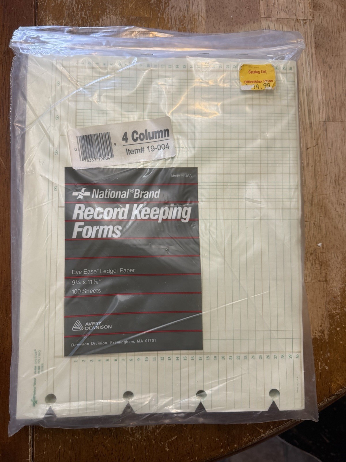 National Brand 4 Column Record Keeping Forms 9-1/4 x 11-7/8″ 100 Sheets 19-004