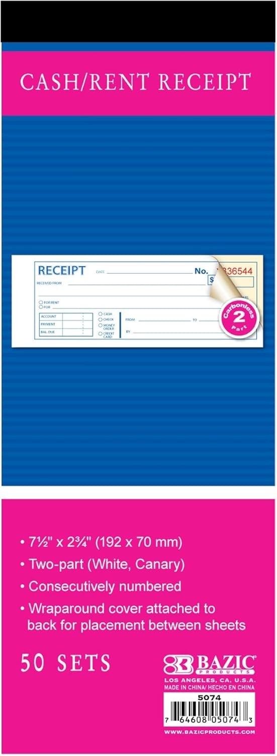 Portable 2-Part Carbonless Receipt Book: 50 Sets for Efficient Record Keeping
