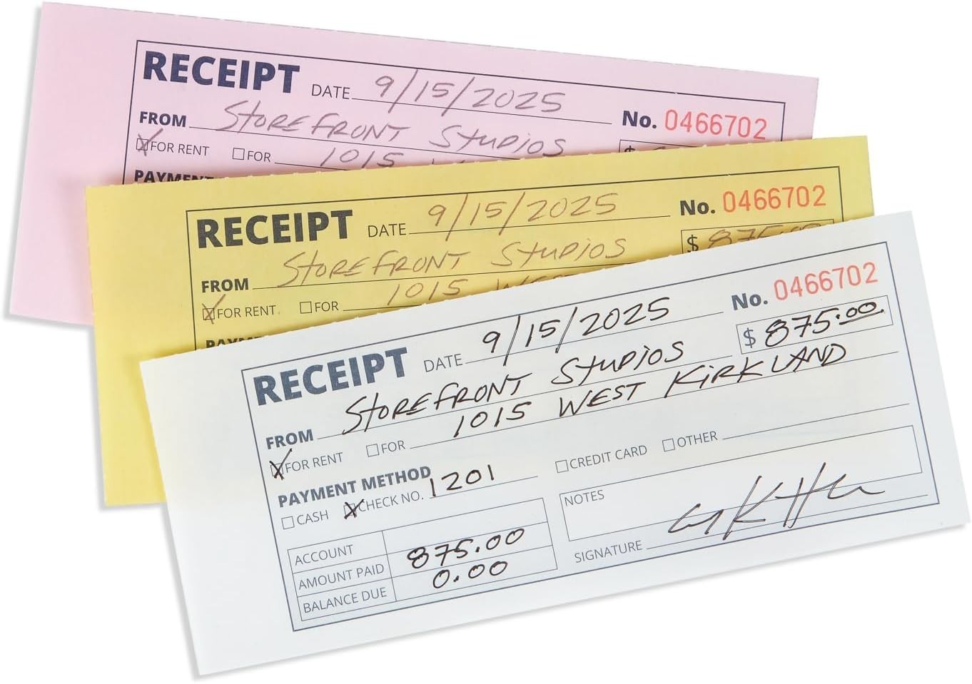 Organized Carbonless Rent Receipt Book with 500 Receipts, Perfect for Landlords