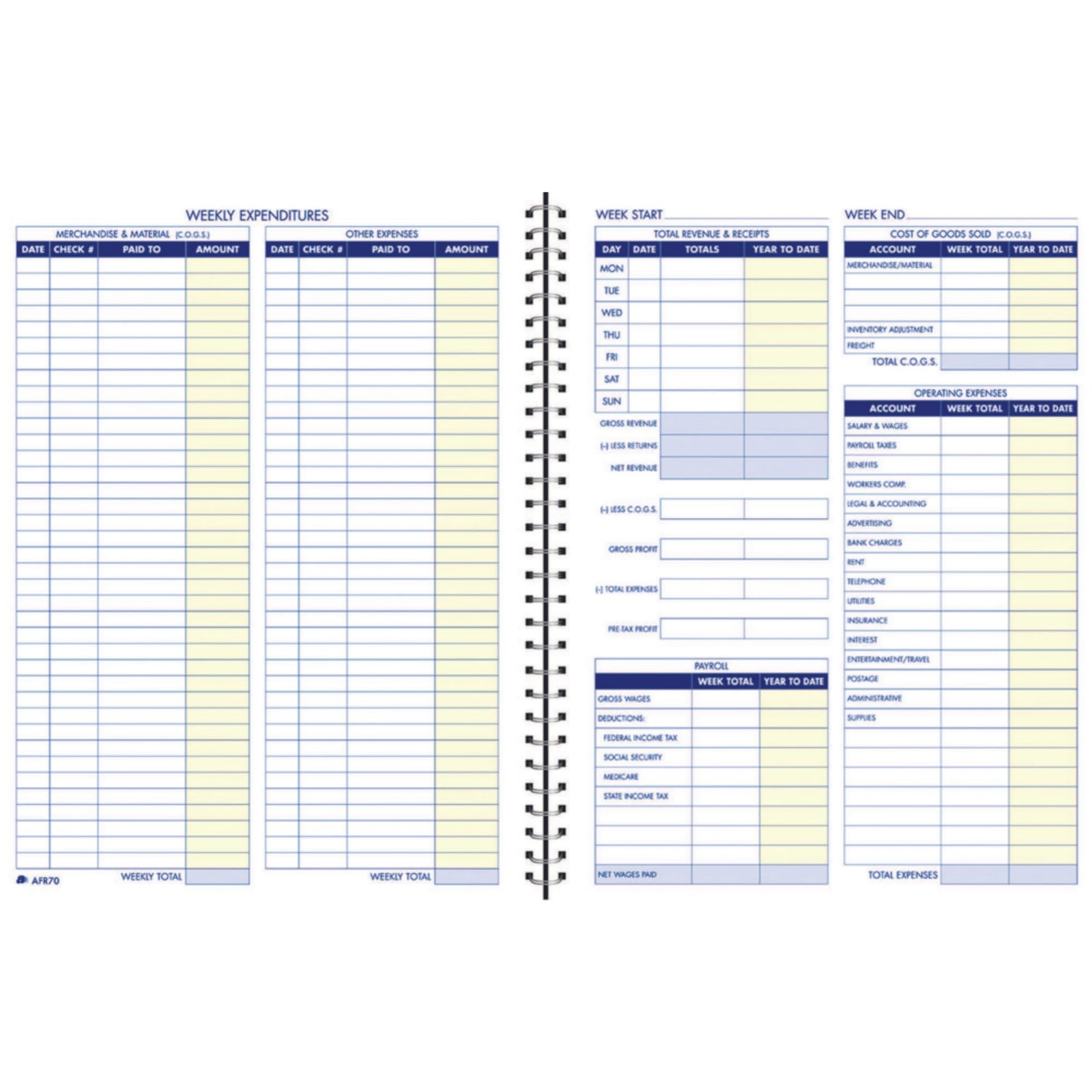 Adams Bookkeeping Record Book, Weekly Format, 8.5 x 11 x 11 inches, White
