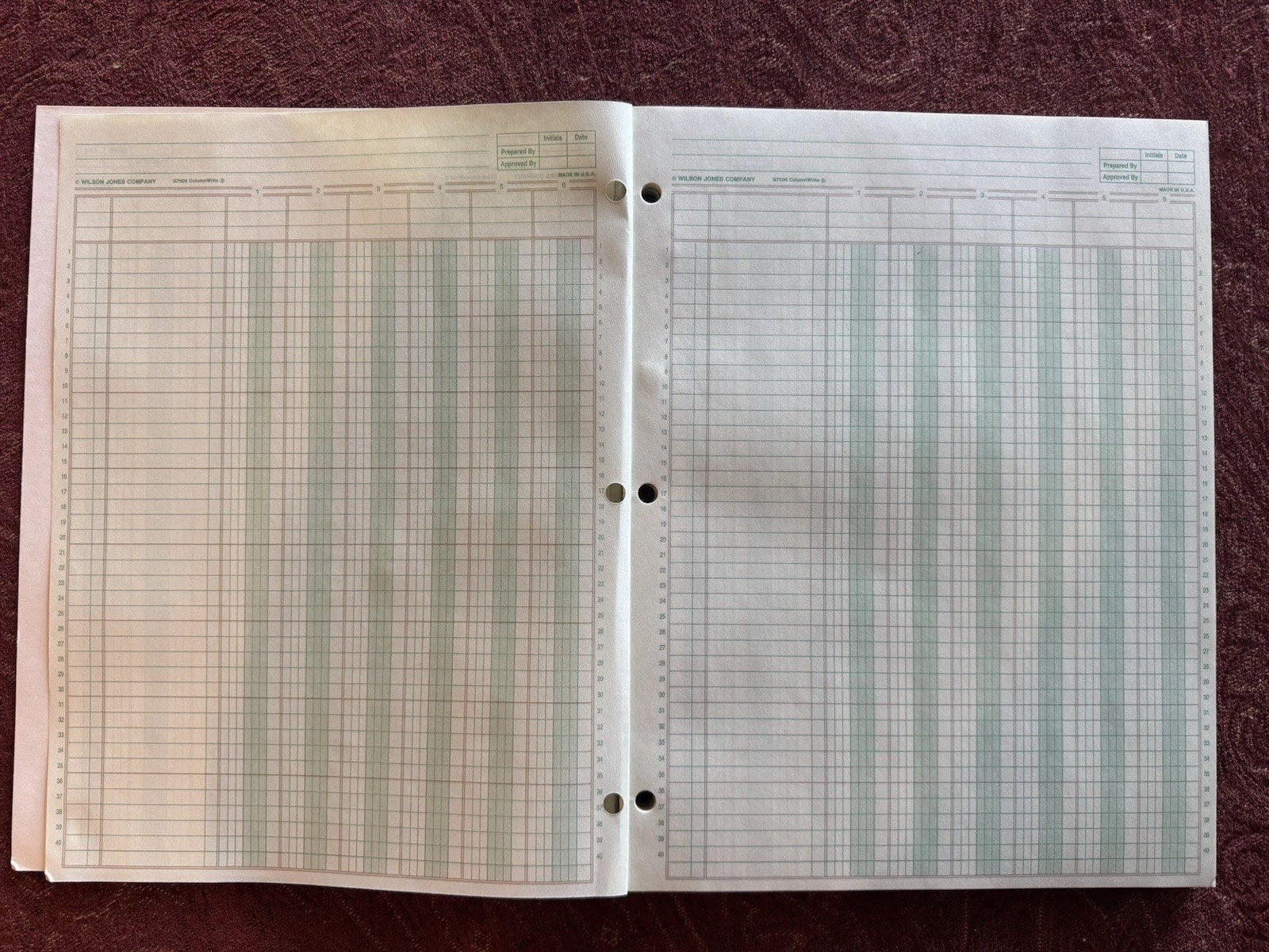 Wilson Jones Columnar Pad 50 Sheets 6 columns 11×8.5″ 3 Punched Accounting Bk