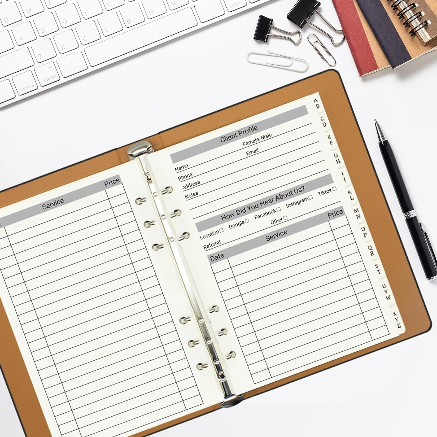 Client Record Book, Hair Stylist Profile Binder Cards with Alphabetical Tabs