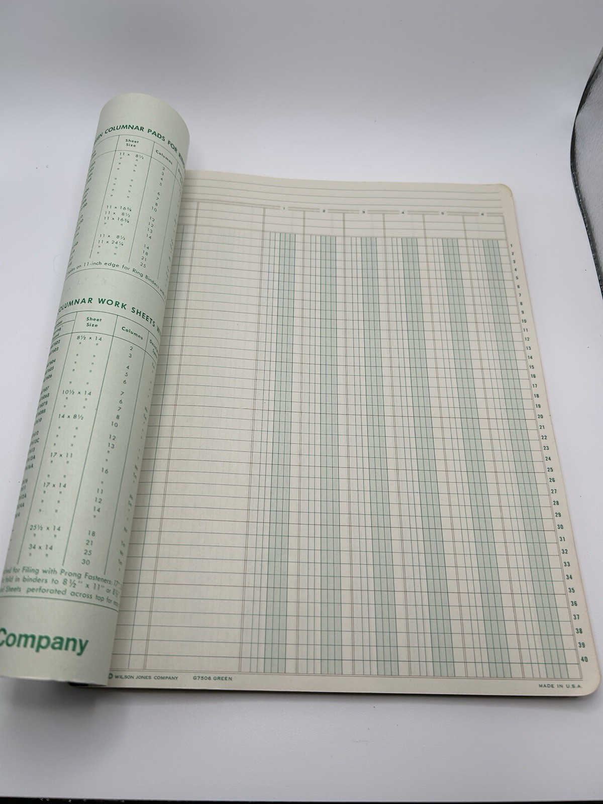 1968 Wilson Jones Write Columnar Pad Green G7506 6 Columns Accounting Ledger D3