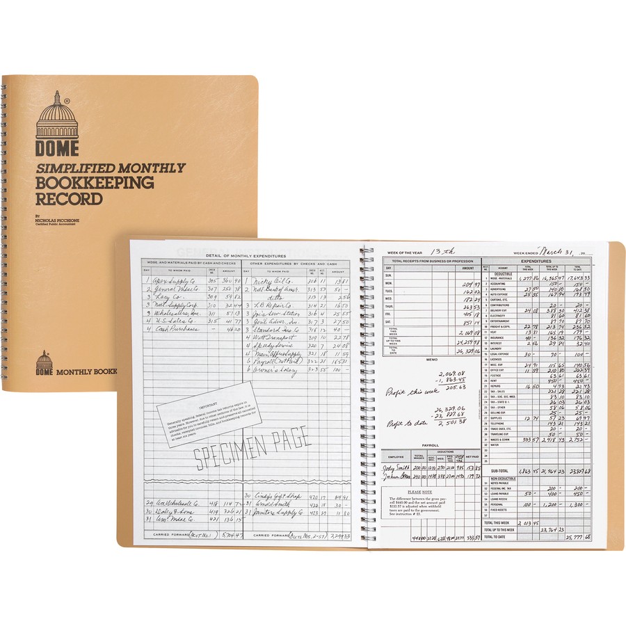 Dome Publishing DOM612 Monthly Bookkeeping Record 128 Sheets