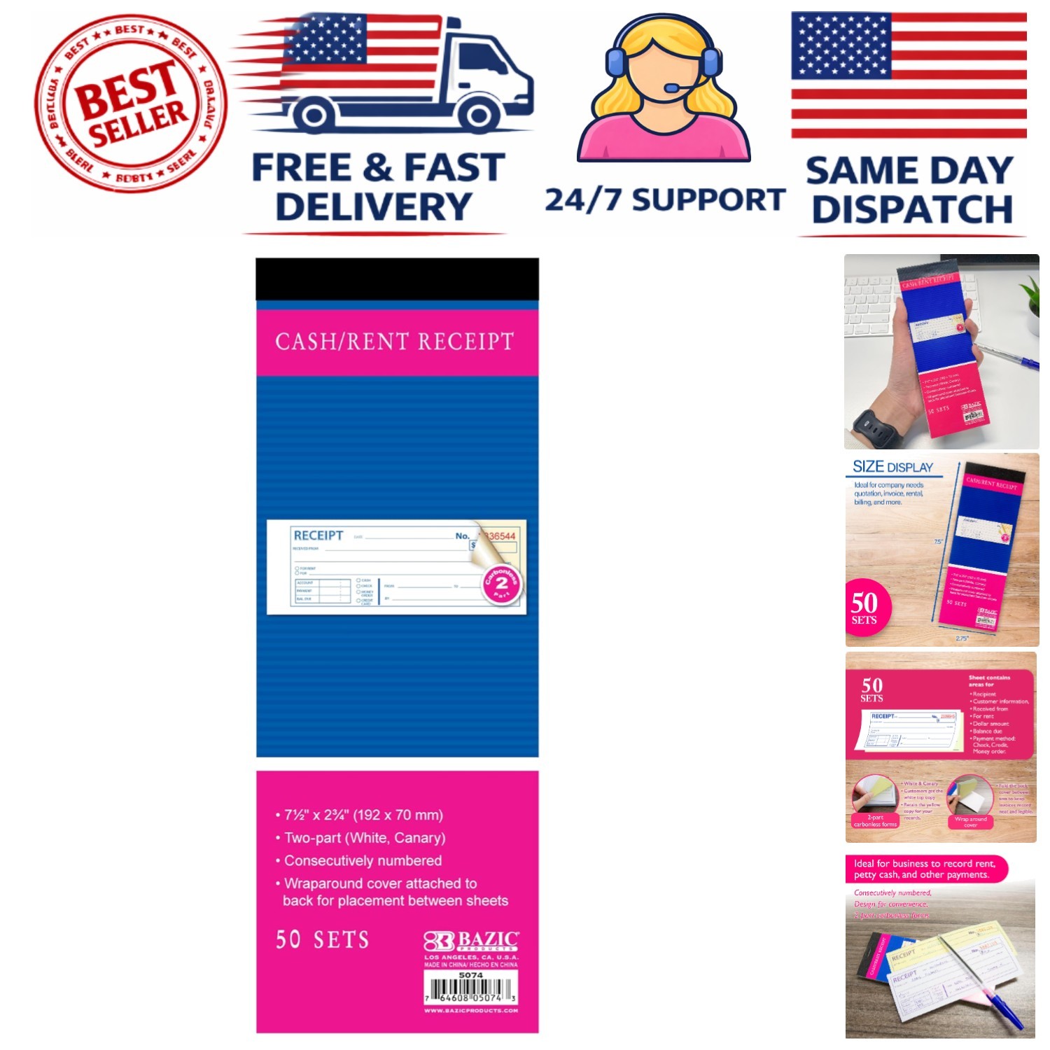 Portable 2-Part Carbonless Receipt Book: 50 Sets for Efficient Record Keeping