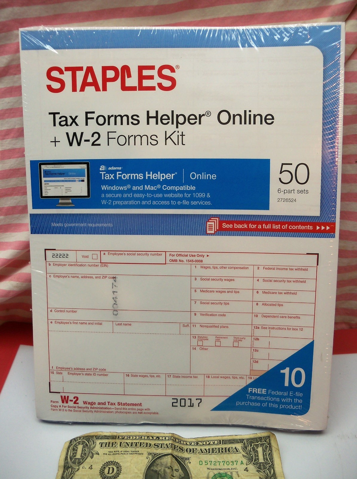 Staples 2017 Tax Forms Helper Online W-2 Forms Kit 50 6 Part Sets Filing USA W2